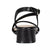 A black leather block-heel sandal with a low ankle strap and braided detail, shown from a rear three-quarter view on a white background.
