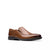 A single men's slip-on loafer in smooth brown leather with a black sole, shown from a side profile on a clean white background.