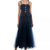 Taylor Women's Navy Mixed-Media Embellished-Button Gown Dress