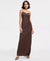 Seni & Cade Women's Brown Pintuck Satin Sleeveless Column Gown Dress|Seni & Cade In Lebanon