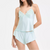 I.N.C. International Concepts Women's Aqua Lace-Trim Satin Cami Flutter Pajama Set