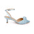 A light blue satin pointed-toe heeled sandal with an ankle strap and a knotted bow detail on the instep, shown against a plain white background.