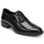 Black leather dress shoe on a white background