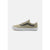 A single Vans Old Skool sneaker in a light khaki canvas with white laces, a dark navy side stripe, and a white rubber sole, shown against a light gray background.