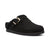 Suede sneaker with black and white accents on a white background