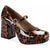 A patent leather Mary Jane pump featuring a brown and black leopard print pattern, a chunky block heel, and a gold-tone interlocking G logo on the strap, shown against a plain white background.