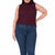 CeCe Women's Burgundy Ribbed Mock Neck Sleeveless Blouse