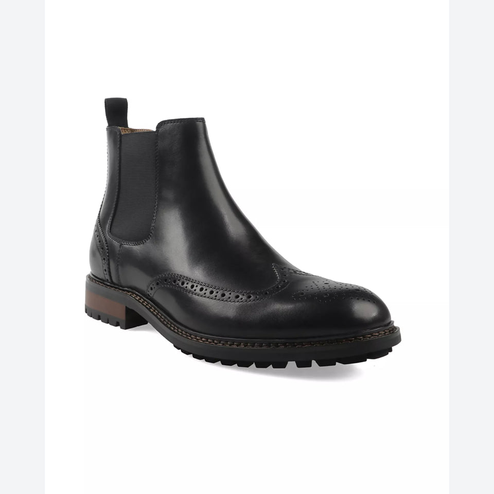 Bar III Men's Black Hughgo Leather Pull-On Block Heel Boots