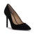A single black suede pointed-toe high heel pump shown from a side profile on a clean white background.