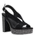 Black studded wedge sandal on a white background