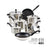 A 9-piece stainless steel cookware set with black handles and lids, shown with three black kitchen tools on a white background. Text on the image reads 'INCLUDES 3 PRESTIGE KITCHEN TOOLS'.