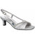 A single metallic silver heeled sandal with a rhinestone-embellished toe strap and a slim adjustable ankle strap, shown on a plain white background.