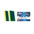 A package containing two green and yellow dishwashing sponges with a soft foam side and a robust scouring side, branded by Day To Day.