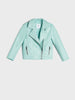 Light blue leather jacket on a light gray background