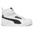 A Puma high-top sneaker in white leather with a black formstrip and a gold 'PUMA' logo on the ankle strap, shown from a side profile view against a white background.