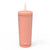 A tall, matte peach-colored insulated tumbler with a matching lid and a light beige straw, featuring the 'zak!' logo near the bottom, set against a plain white background.