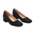 Pair of black high-heeled shoes on a white background