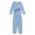 A two-piece children's pajama set in light blue, featuring a long-sleeve top with a graphic of two toy cars (one blue, one red) and matching patterned pants.