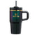 Stanley insulated travel mug with a black handle, black lid and straw, featuring a gold logo and a dark green to purple iridescent finish on the upper body.