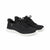 Black athletic shoes with white soles on a white background
