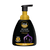 Foam hand wash bottle with black pump and yellow accents on a white background