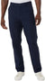 Navy blue pants worn by a person on a white background