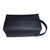 A dark navy blue textured leather zippered pouch with a matching leather loop handle, shown against a plain white background.