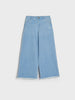 Light blue denim wide-leg pants on a white background
