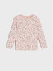 Pink long-sleeve top with floral pattern on a light gray background