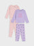 Children's pajama set with pink and purple designs on a white background