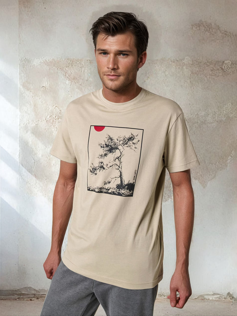 Sinsay Men's Beige Tree Graphic Short Sleeve T-Shirt | Sinsay in Lebanon