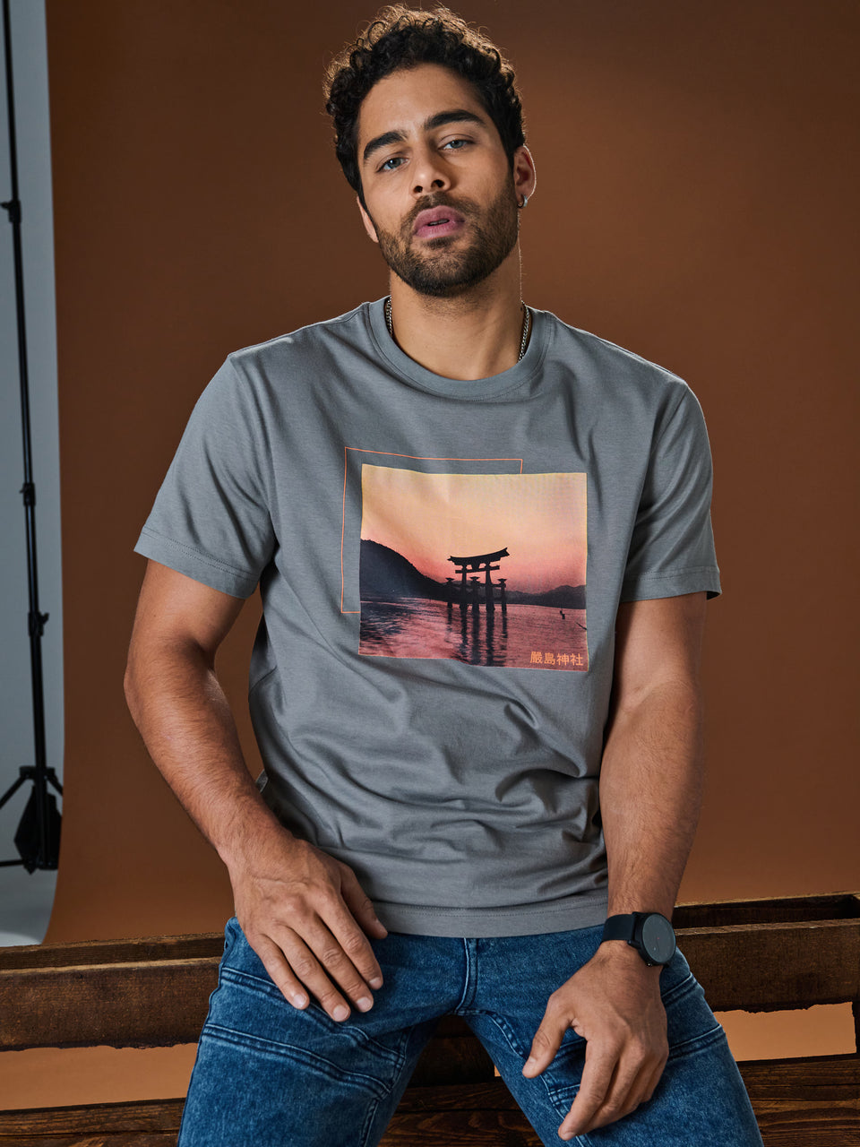 Sinsay Men’s Grey Graphic Sunset Torii Gate T-Shirt | Sinsay in Lebanon