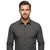 A man wearing a dark gray long-sleeve button-down shirt with a subtle textured pattern, shown from the chest up against a plain white background.