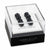 Two black knotted cufflinks displayed inside a clear acrylic presentation box with a black base labeled PERRY ELLIS PORTFOLIO, on a white background.