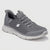 A gray Skechers Life-Rocket sneaker with a breathable mesh upper, gray laces, and a white sole, shown from a three-quarters angle on a light gray background.