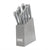 Cuisinart stainless steel knife block set with multiple knives in a brushed silver block, shown on a plain white background.