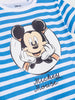 Blue and white striped shirt with a Mickey Mouse graphic and 'Mickey Mouse' text.