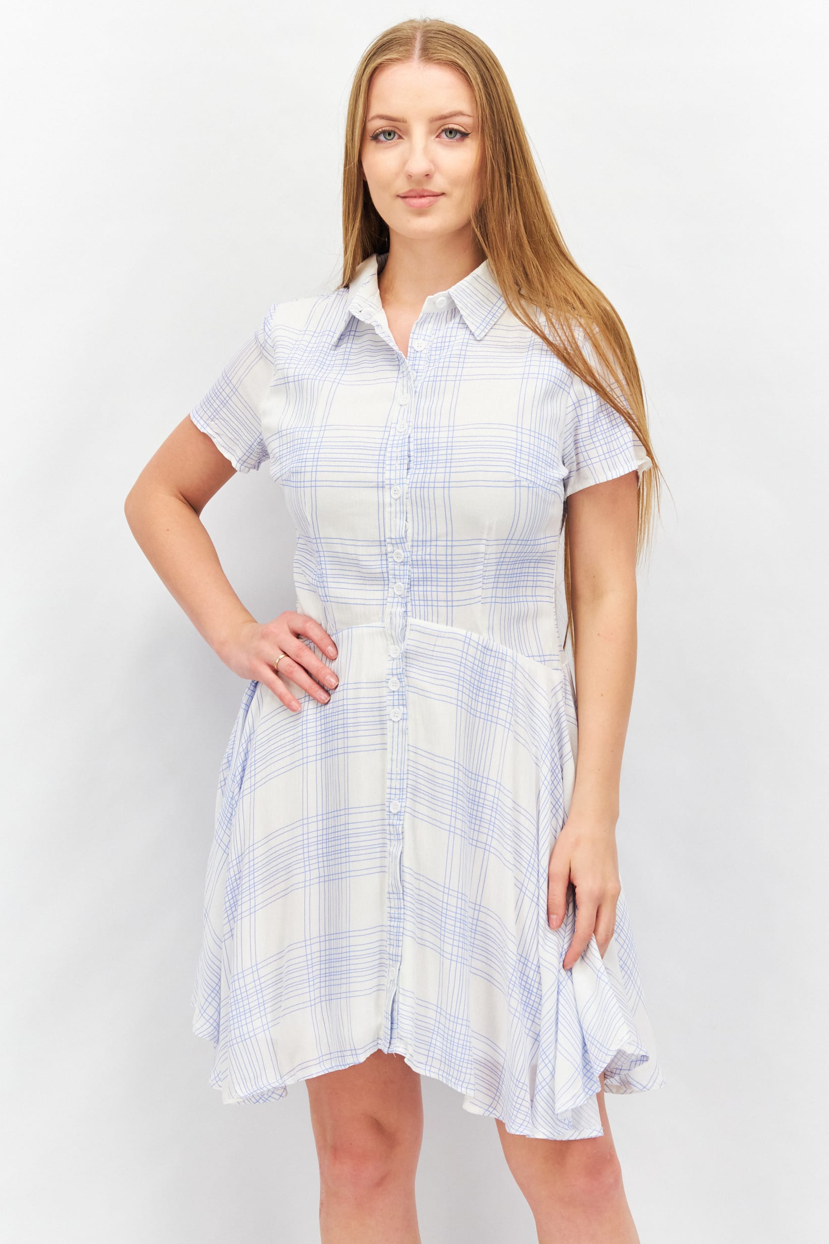 Missguided Women's White/Blue Shirt  Dress AMF1039(S7) shr