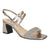 Silver sandal with rhinestone embellishments on a white background