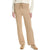A person wearing beige wide-leg knit pants with a drawstring waist, styled with a cream sweater and tan sneakers against a plain white background.