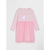 A pink long-sleeve dress for girls featuring a solid light pink bodice with a 'PRINCESS' graphic and a light blue unicorn design, paired with a layered pink tulle skirt, shown against a plain light gray background.