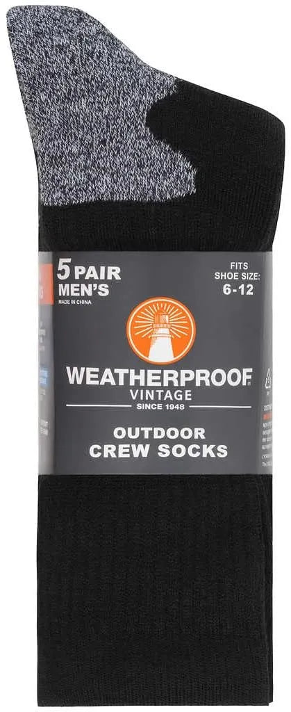 Weatherproof Men's Black And Gray Wool Blend Outdoor 5-Pack Crew Socks