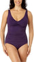 Lands' End Women's Purple V Neck One-Piece Swimsuit