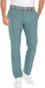 Teal pants worn by a person on a white background