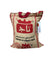 A burlap sack of Taj Indian Basmati Rice with a red label and branding.