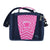 Navy blue bag with pink star pattern on a white background