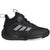 A black Adidas athletic shoe with a hook-and-loop strap closure and white three-stripes branding on the side, shown against a plain white background.