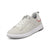 A light gray and white Hummel low-top sneaker with white laces, a white midsole, and a red stitched accent on the heel, shown against a plain white background.