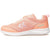 A pink and peach knit athletic sneaker with a white sole, featuring a large chevron logo on the side and the Hummel brand name on the heel.