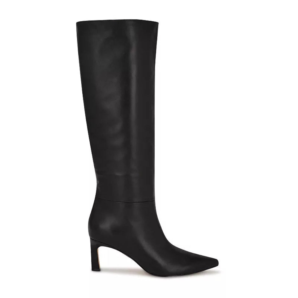 Nine West Women's Black Leather Lorthey Pointed Toe Knee High Boot